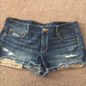American Eagle Gold Sequin Shorts